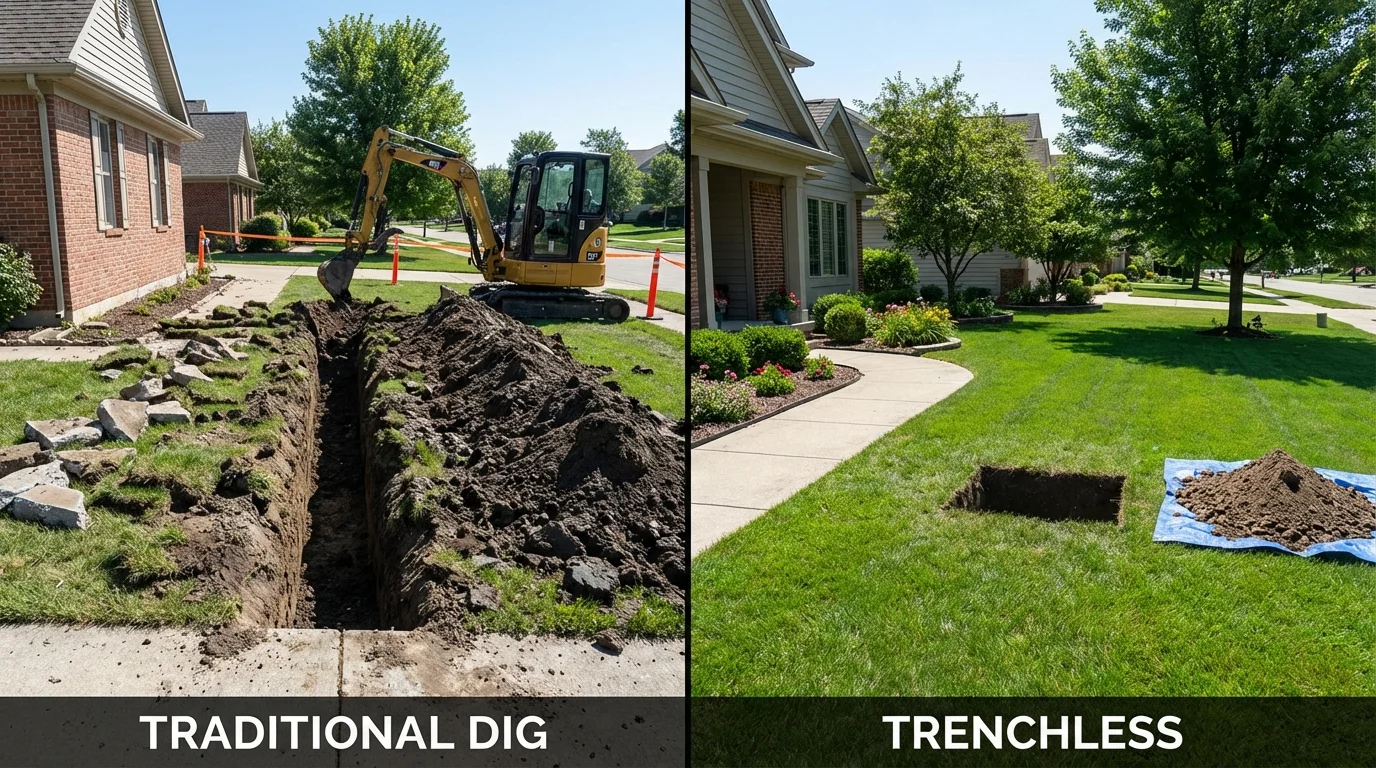Trenchless sewer repair with minimal yard damage versus traditional excavation in Van Buren, MO